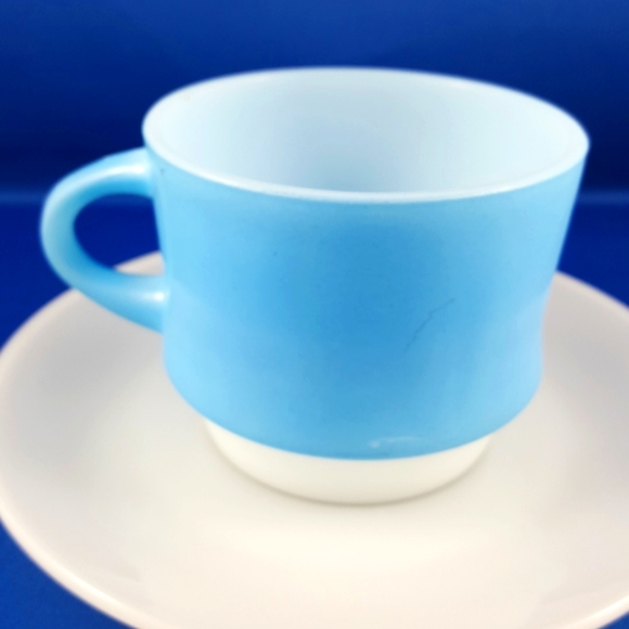 VTG Fire-King BLUE MOSAIC Cup Saucer set by Anchor Hocking, USA, 1960s - Picture 4 of 8